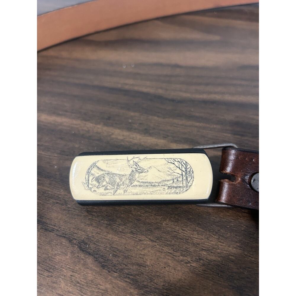 Gerber Touché Whitetail Buck Scrimshaw Inlay Knife Belt Buckle USA 80s‎ - Picture 8 of 12